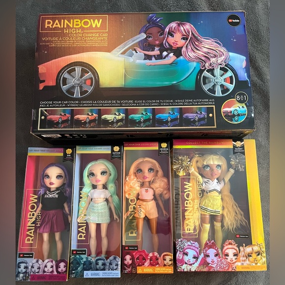 Rainbow High Color Changing Car and 4 Rainbow High Dolls - Picture 1 of 3